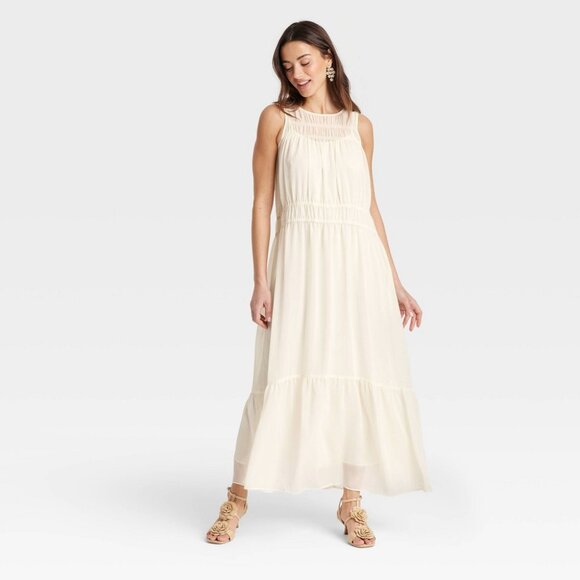 A New Day Dresses & Skirts - Women's Sheer Chiffon Maxi Dress - A New Day™ Cream M: Sleeveless Crew Neck